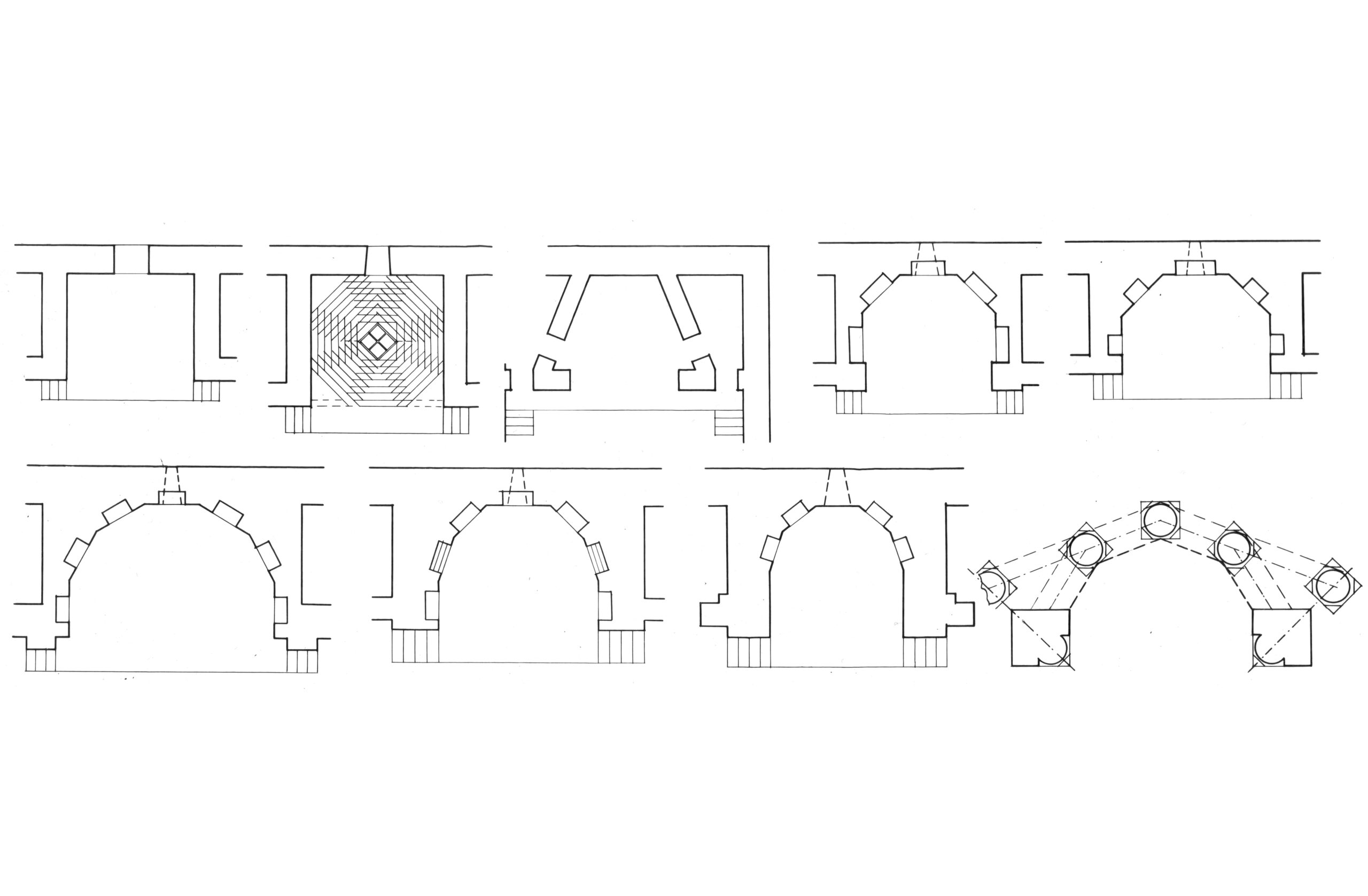 Հայ ճարտարապետության հուշարձաններից մի քանիսի խորանները՝ ուղղանկյուն, քառակուսի, եռանկյունի, հնգանիստ, վեցնիստ, յոթնիստ պարագծերով